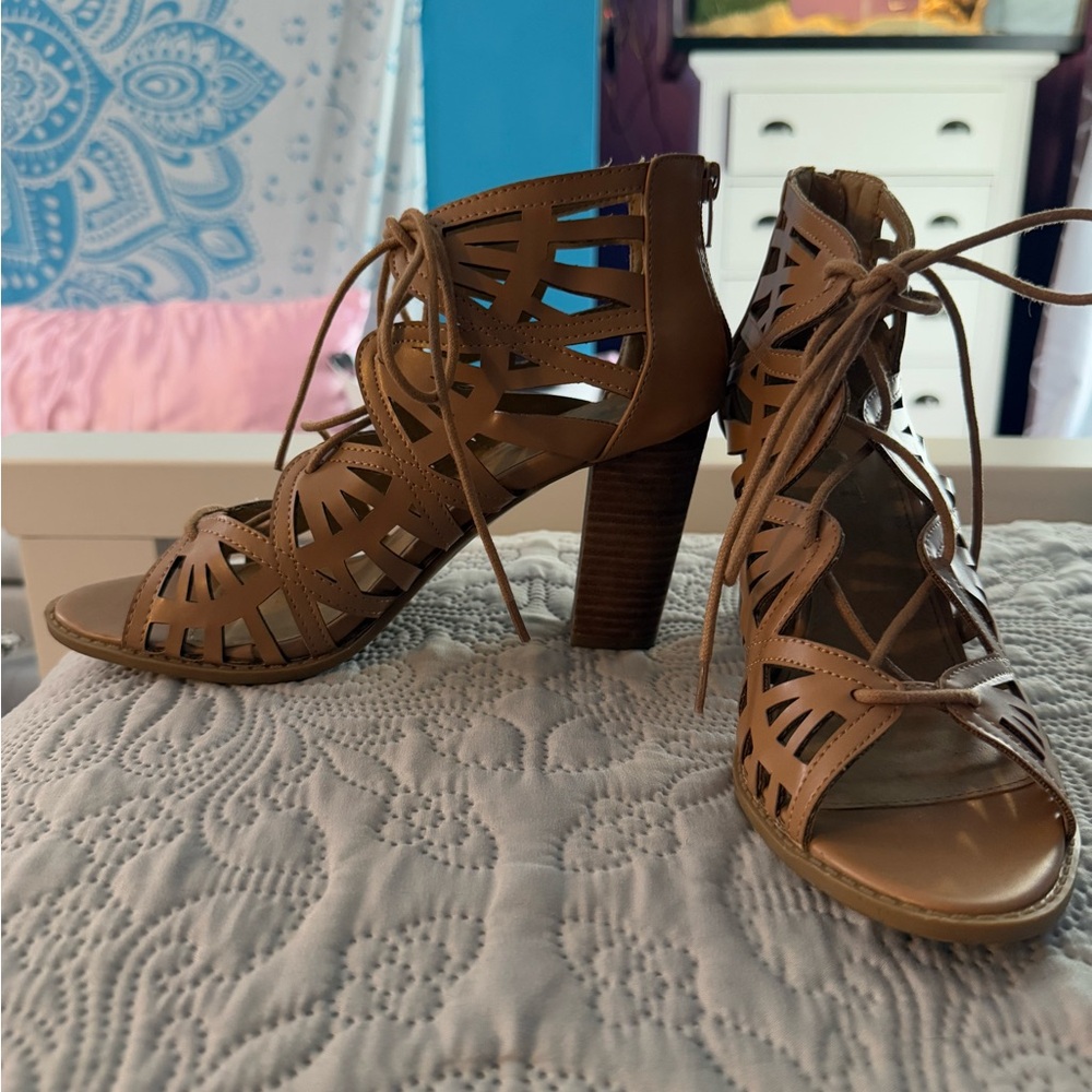 Report Tan Cutout Heeled Sandals